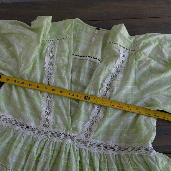 Free People Lime Green Boho Tunic Blouse Top Small 3/4 Sleeve - Women S (VV) - Picture 4 of 8